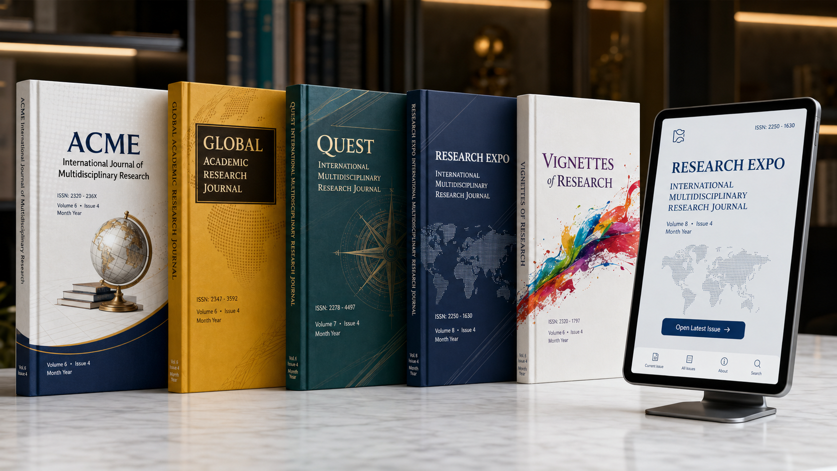 Publish World journals — Acme, Global, Quest, Research Expo, Vignettes of Research